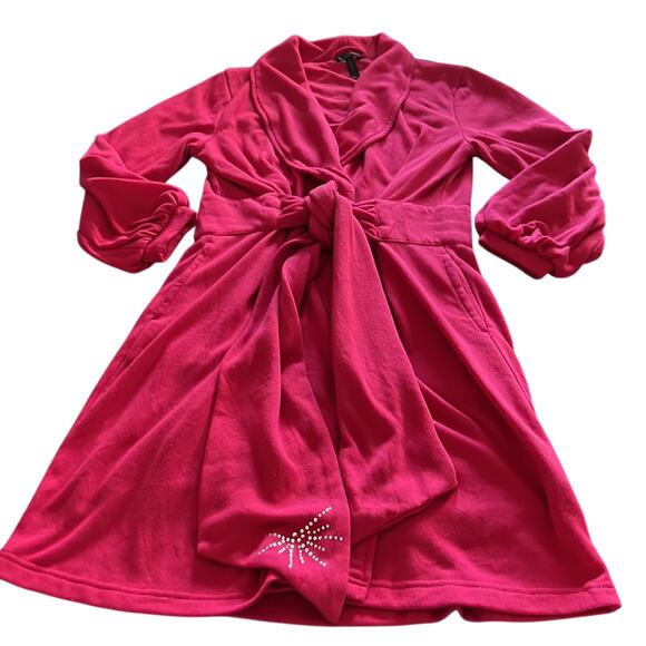Soma Intimates Red Knit Wrap Robe Woman Size Medium Rhinestone Belt Pockets - Picture 6 of 12